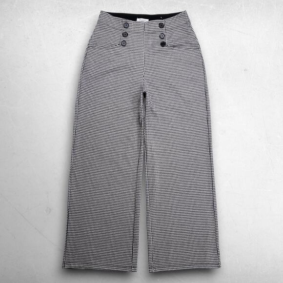 Max Studio Pants - Max Studio Wide Leg Sailor Pants Houndstooth Slipon Stretch Women 28 Black White